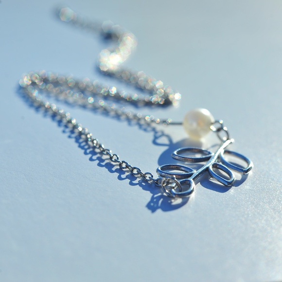 Leafy FA Pearl Ball Charm on Chain Choker Necklace Silver Lobster Clasp - Picture 4 of 11